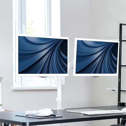 VIVO 17 to 32 inch Dual Pneumatic Monitor Mount, 2 Pneumatic Arms, Adjustable Swivel, Rotation, Heavy Duty VESA Desk Stand with C-clamp, Grommet, Max VESA 100x100, White, STAND-V002KW - Image 2