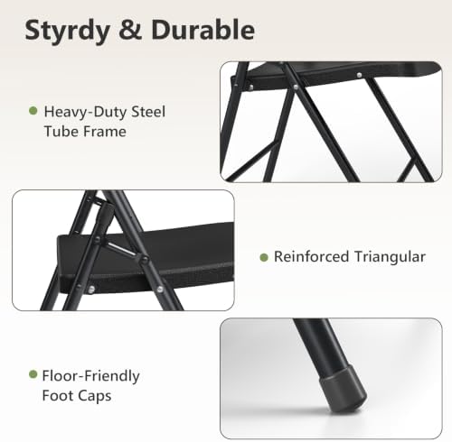 Folding Chairs 4 Pack, Outdoor Folding Chairs for Outside Indoor, Portable 350 lbs Capacity Heavy Duty Plastic Metal Foldable Chairs Commercial Seating for Picnic, Party, Patio, Black - Image 5