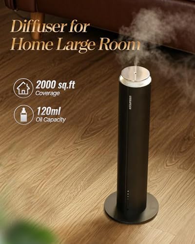 Waterless Essential Oil Diffuser for Home Large Room 2000 Sq.ft Coverage,Cordless Wireless Battery Operated Diffuser with White Tea Oil,Scent Diffusers for Hotel/Office/App/Remote Control/Time,Black - Image 3
