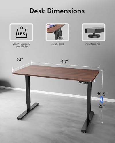 Electric Standing Desk, Gaming Desk, 40 x 24 Inch, Walnut - Image 2