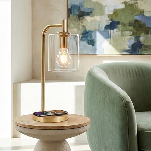 Brightech Elizabeth Table Lamp with Wireless Charging Pad and USB-C Port, Bedside Reading Lamp, Vintage Brass Gold Desk Lamp, Nightstand Lamp with LED Bulb for Bedroom, Living Room, Office - Image 2