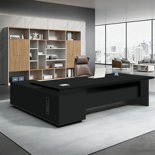 L Shaped Executive Desk with Drawers, Large Office Desk with Storage Cabinet, Wood L Shape Desk for Home Office or Business Workspace, Left or Right Cabinet Option, Multiple Sizes & Colors by Unknown