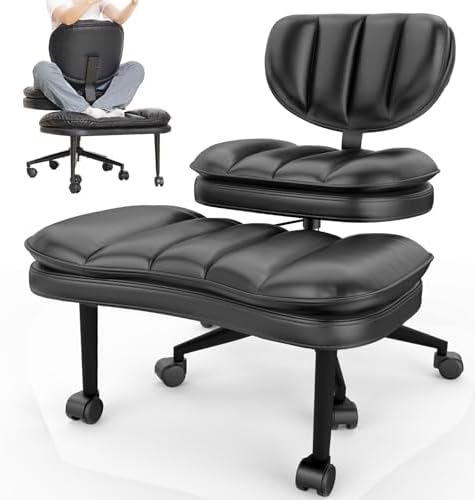 Extra-Wide & Tall Cross-Legged Office Chair – Deeply-Padded Cloud Seat, Ergonomic Back Support, Adjustable Height for ADHD & Meditation, Black by HOMRELEXA