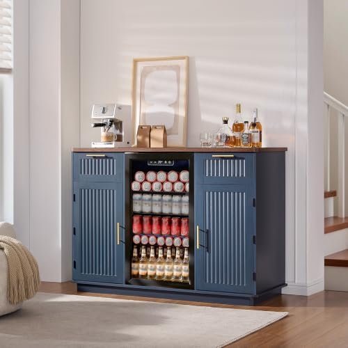 Okvnbjk Mini Fridge Cabinet with Storage & Power Outlet, Navy Blue - Image 5