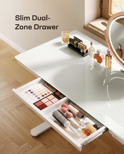Marsail 47.24 inch Glass Standing Desk with 2-Zone Drawer Storage, White - Image 6