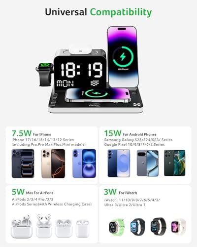 Acer Gadget 7-in-1 Wireless Charging Station Charger Stand for Multiple Devices for Apple - iPhone 17 16 15 14 13 12 Pro Max Apple Watch Airpods, Wireless iPhone Charger Station with Bluetooth TimeSyn - Image 3