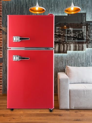 KRIB BLING 3.5 Cu.Ft Refrigerator with Freezer Double Door 7 Level Adjustable Thermostat for Dorm, Bar, Office,Kitchen, Apartment Red - Image 6