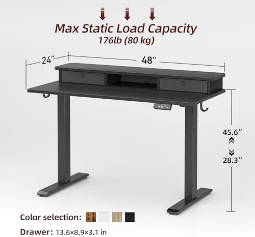 TIQLAB Standing Desk with Two Drawers, Stand Up Standing Desk Adjustable Height, Electric Sit Stand Table with Storage Shelf and Splice Board, 55 * 24 inch, Black - Image 3