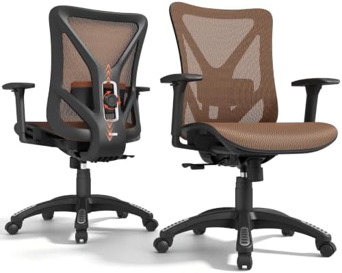 Ergonomic Office Chair, Mesh Computer Desk Chairs with BIFMA X5.1 Certified, Adjustable Lumbar Support, 3D Arm, Tilt Back, Wide Seat, Comfy Swivel Work Task Chair for Company and Home (Sunset Orange) by MOLENTS