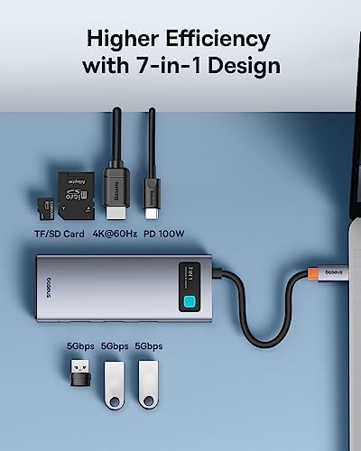 Baseus USB C to HDMI Adapter, 4K@60Hz USB C Docking Station, 7 in 1 USB C Hub with 3 USB-A, PD 100W, TF/SD Card Reader, Compatible for iPhone 15/Mac/Dell/Acer/HP/ASUS/Steam Deck/Rog Ally - Image 2