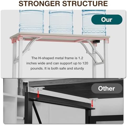 TEMI Small Computer Desk Folding Table - No Assembly, Compact 35.8" Foldable Desk with Power Outlets & USB Charging Port, Portable Small Office Desk, Ideal Mini Study Table for Narrow Spaces,White Ash - Image 6