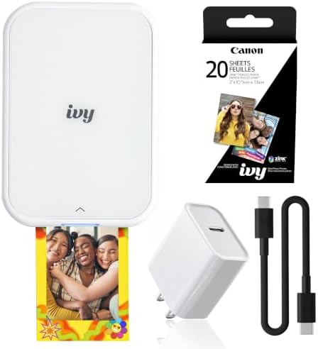 Canon Ivy 2 Mini Photo Printer Pure White Travel Sheets (5452C018) Bundle by Unknown