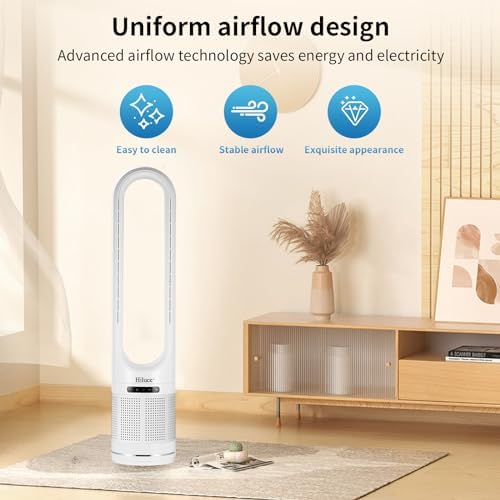 Hiluce 3-in-1 Bladeless Fan with Air Purifier,Powerful Fan and Heater Combo HEPA Filter 99.97%,Quiet Tower Fans with Remote,Tip-Over Switch,80°Oscillating, 8 Speeds, 9H Timer for Bedroom, Office - Image 6