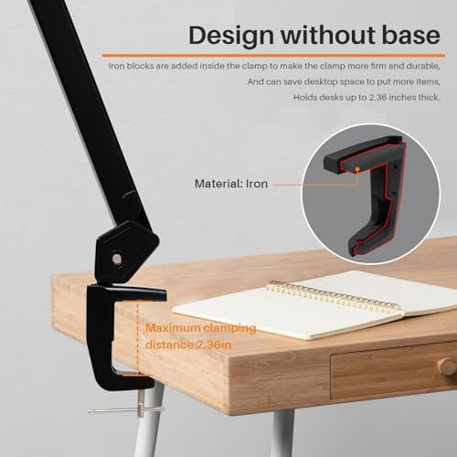 20-Inch LED Desk Lamp with Clamp, 24W 2200LM, Protected Arm, Black - Image 5