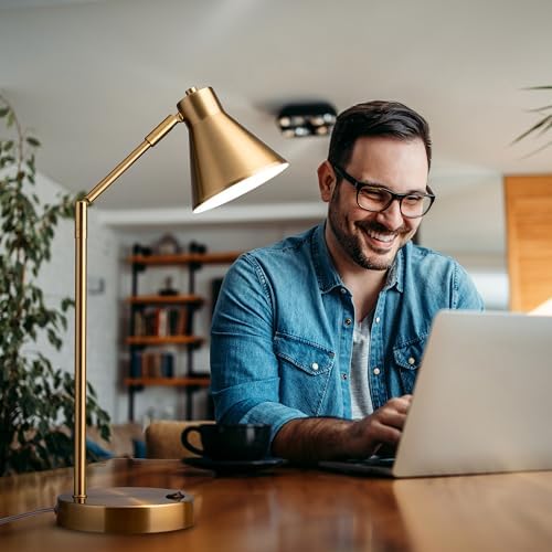 O'Bright Astrum - LED Desk Lamp with Dual USB Charging Ports, 100% Metal, 270 Degree Swivel Arms, Soft White Light (3000K), Bedside & Home Office Table Lamp, ETL Listed, Antique Brass Finish - Image 5