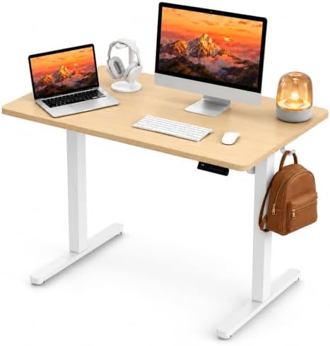 Electric Standing Desk, 40" x 24" Adjustable Height Sit Stand Desk, Small Space Workstation, Compact Computer Desk for Home Office, Stable Steel Frame (Natural) by Unknown