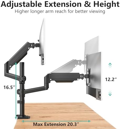WALI Tall Dual Monitor Desk Mount for 13-33 inch Screens, 19.8 lbs per Arm - Image 3