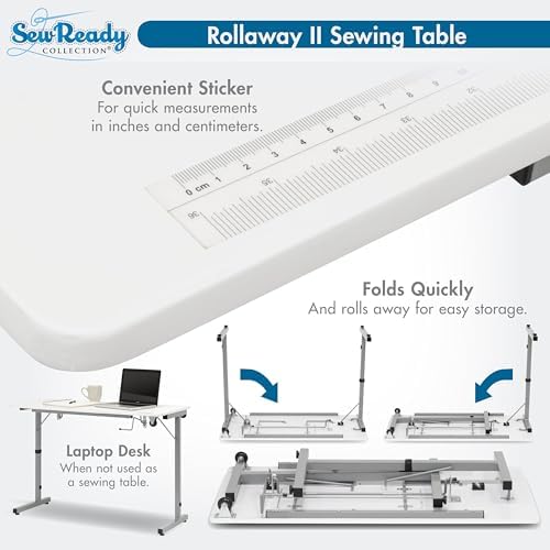 Sew Ready Portable Foldable Sewing Table, 40.5" Wide Top, Silver/White - Image 5