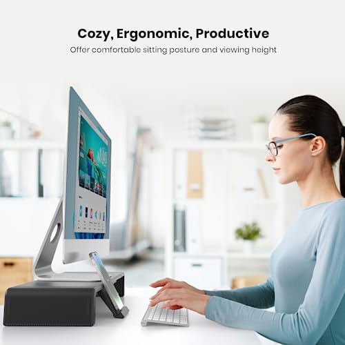 Klearlook Computer Monitor Stand for Desk, Adjustable Foldable Monitor Riser with Storage Drawer & Tablet Phone Holder for Office, Home, Laptop, Desktop (Black 2 Pack) - Image 6