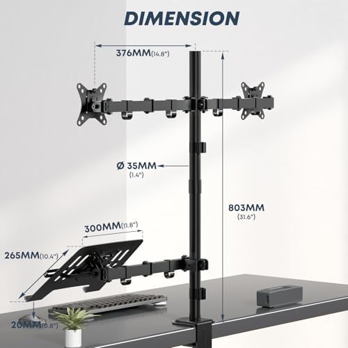 Dual Monitor Stand and Laptop Mount, Fits 32" Monitor & 15" Laptops - Image 5