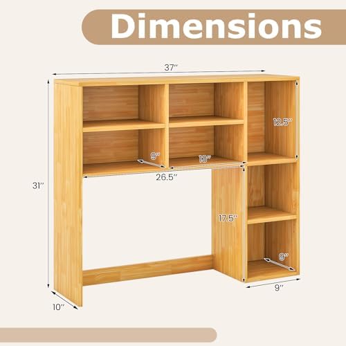 Tangkula Desktop Bookshelf, 37" Countertop Storage Hutch with 7 Cubes & 3 Adjustable Shelves, 3-Tier Desk Display Rack Organizer, Multipurpose Wood Desktop Hutch for Dorm Home Office (Burlywood) - Image 3