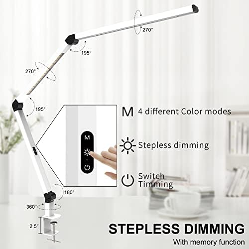 Micomlan LED Desk Lamp with Clamp, Dual Light Table Lamp with Adjustable Swing Arm, Eye-Care 4 CCT Modes & 5 Brightness Levels Clip-on Architect Modern Desk Light for Home Office Crafting Sewing - Image 3