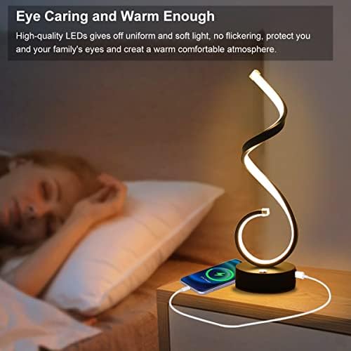 Modern Spiral LED Table Lamp for Bedroom, Bedside Lamps with USB Charging Ports, Dimmable Side Table Lamp Touch Lamps for Nightstand, 3 Colors Modes Desk Lamps for Living Room, Office - Black - Image 5