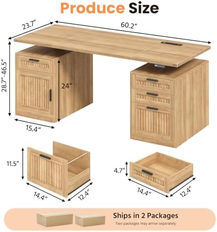 60" Fluted Electric Standing Desk with Drawers for Home Office, Oak - Image 2