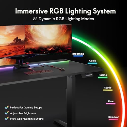 FLEXISPOT 55" RGB Electric Gaming Standing Desk, Magnetic Metal Desktop - Image 4