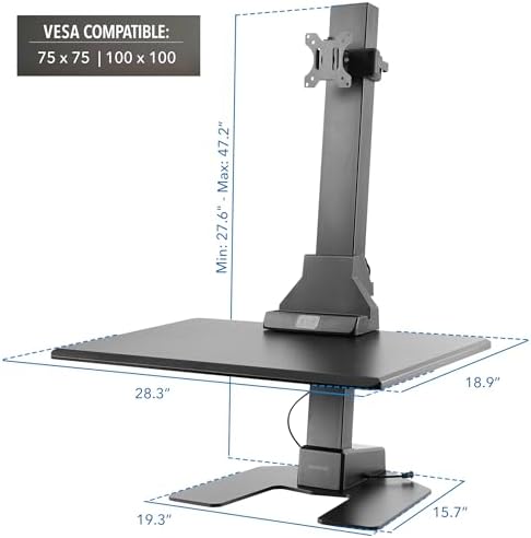 Mount-It! Electric Standing Desk Converter - Motorized Sit-Stand Desk Riser with Monitor Mount, Standup Powered Desktop Lift for Single Monitor up to 32", 28" Wide Keyboard Tray, Adjustable Height - Image 3