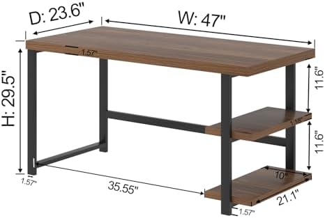 FOLUBAN 47 Inch Computer Desk, Small Home Office Desk with Storage Shelves, Industrial Writing Study Gaming Table Workstation for Living Room Bedroom, Rustic Walnut - Image 2