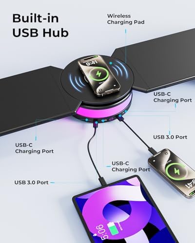 Dual Monitor Stand Riser with USB Hub, 15W Wireless Charging & RGB - Image 3