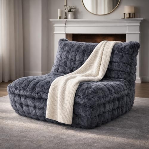 Memory Foam Bean Bag Chairs with Filler Faux (Dark Grey) by KKdema