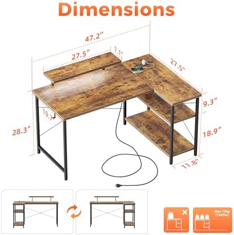 Mericonia 48 in Corner Desk with Monitor Stand, Small L Shaped Gaming Desk - Image 2