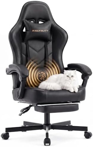 Desk Computer Gaming Chair - High Back Ergonomic Office Chair with Footrest and Lumbar Support, Swivel Comfy Home Gamer Video Game Chairs with Pocket Spring Cushion for Adults (Black Leather) by KslysutyFurniture