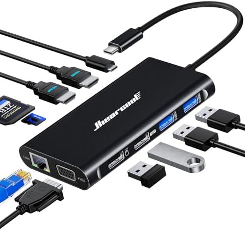 Hiearcool USB C Docking Station, 11-in-1 Dock, HDMI, VGA, Ethernet, Black by Hiearcool