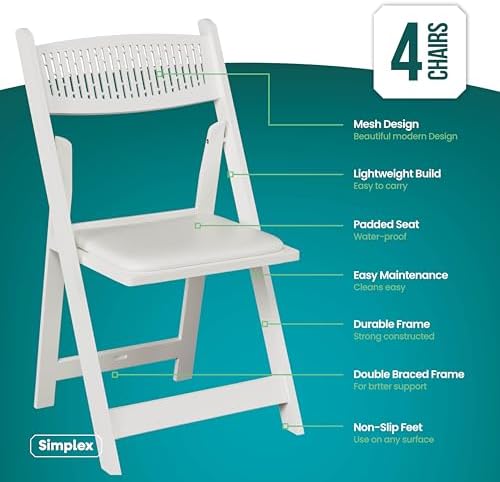 SIMPLEX Mesh Back Folding Chairs, Padded Seat, 800 lb, 4 Pack - Image 2