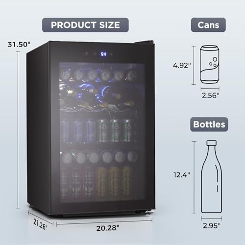 COWSAR Beverage Refrigerator 145 Can Wine Cooler Freestanding Mini Fridge Small with Digital Temperature Control, Glass Door, and Child Lock, Quiet Drink Refrigerator for Home, Bar– 4.5 Cu. Ft. - Image 3