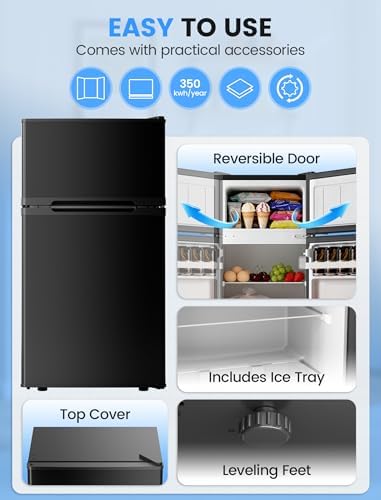 COWSAR 2.45 Cu.Ft Mini Fridge with Freezer for Bedroom, Office, Black - Image 4