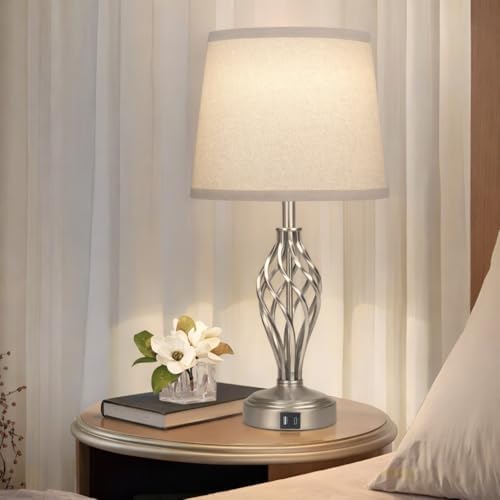 Ruiever Touch Table Lamps Set of 2, nightstand lamp with USB Ports Bedside 3 Way Touch dimmer Desk lamp for Living Room Bedroom,Nickel Plated Spiral cage Base Design Warm White dimmer Bulbs Included. - Image 6