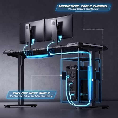 55" x 24" Electric Gaming Standing Desk with LED Lights & Host Shelf - Image 4