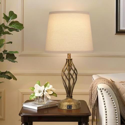 Ruiever Touch Table Lamps Set of 2, nightstand lamp with USB Ports Bedside 3 Way Touch dimmer Desk lamp for Living Room Bedroom,Antique Gold Spiral cage Base Design Warm White dimmer Bulbs Included. - Image 6