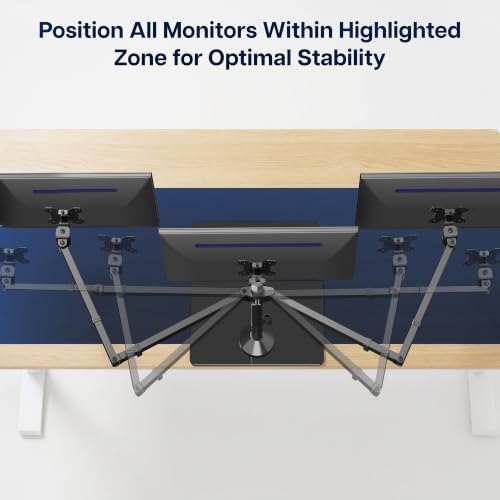 VIVO Black Triple Monitor Mount, Freestanding Triple Monitor Arm Stand for Desk with Glass Base, Heavy Duty Fully Adjustable Stand for 3 Screens up to 32 inches, Black, STAND-V332FG - Image 6