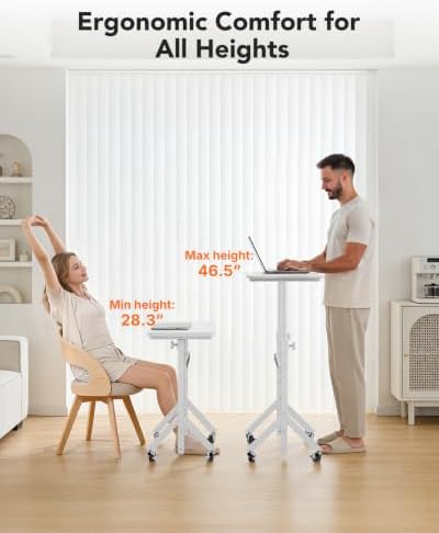 ErGear Small Standing Desk Adjustable Height, 6 Height Settings Up to 46.5″, Walking Pad Desk with Triangular Leg Design, Smooth Mobility with Lockable Wheels, Standing Desk for Walking Pad, White - Image 3