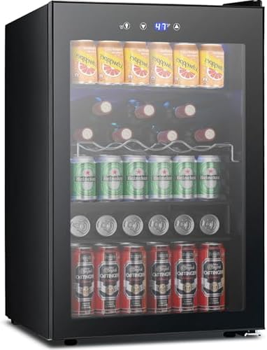 COWSAR Beverage Refrigerator 145 Can Wine Cooler Freestanding Mini Fridge Small with Digital Temperature Control, Glass Door, and Child Lock, Quiet Drink Refrigerator for Home, Bar– 4.5 Cu. Ft. by COWSAR