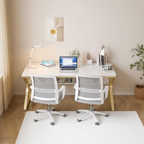 OSCHF 55-Inch Extra Long Desk with Storage Shelf, Gold - Image 6