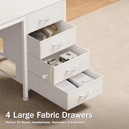 PRAISUN 63 Inch Computer Office Desk with Power Outelts and USB-C Port, Reversible Gaming Desk with 4 Fabric Drawers, Work Study Desk Work from Home, White - Image 6