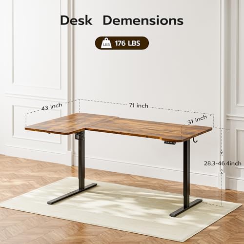 Acrolix L Shaped Electric Standing Desk,71x43.5 Reversible,Rustic Brown - Image 3