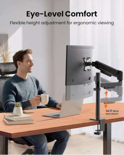 ErGear Single Monitor Arm, Adjustable Desk Gaming Monitor Mount for 13-34″ Screens, Up to 19.8 lbs, Enhanced Stability with Integrated C-Clamp, Upgraded Cable Management, VESA 75x75/100x100mm, Black - Image 3