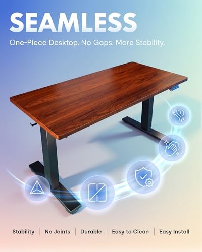 FLEXISPOT EN1 One-Piece Standing Desk, Electric Adjustable with 4 Memory Presets, 176 LBS Capacity, Stable & Quiet, Seamless Desktop for Home Office & Dual Monitors, 60"x24" Mahogany - Image 4